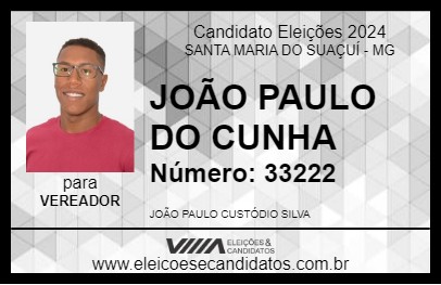 Candidato JOÃO PAULO DO CUNHA 2024 - SANTA MARIA DO SUAÇUÍ - Eleições