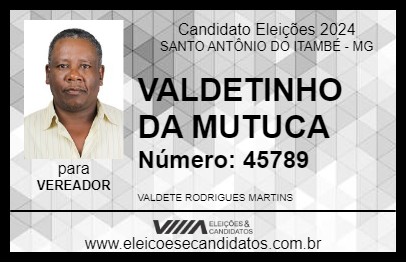 Candidato VALDETINHO DA MUTUCA 2024 - SANTO ANTÔNIO DO ITAMBÉ - Eleições