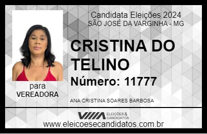 Candidato CRISTINA DO TELINO 2024 - SÃO JOSÉ DA VARGINHA - Eleições