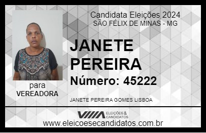 Candidato JANETE PEREIRA 2024 - SÃO FÉLIX DE MINAS - Eleições