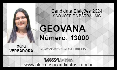 Candidato GEOVANA 2024 - SÃO JOSÉ DA BARRA - Eleições