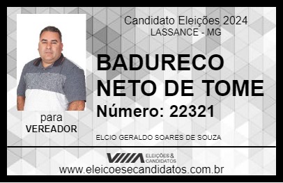 Candidato BACURECO NETO DE TOMÉ 2024 - LASSANCE - Eleições