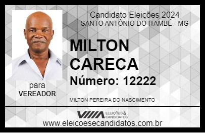 Candidato MILTON CARECA 2024 - SANTO ANTÔNIO DO ITAMBÉ - Eleições