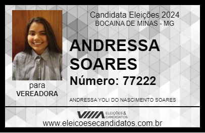 Candidato ANDRESSA SOARES 2024 - BOCAINA DE MINAS - Eleições