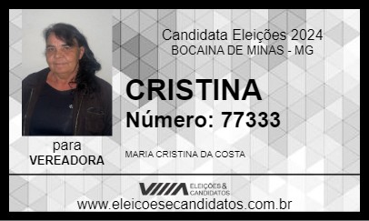 Candidato CRISTINA 2024 - BOCAINA DE MINAS - Eleições