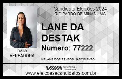 Candidato LANE DA DESTAK 2024 - RIO PARDO DE MINAS - Eleições