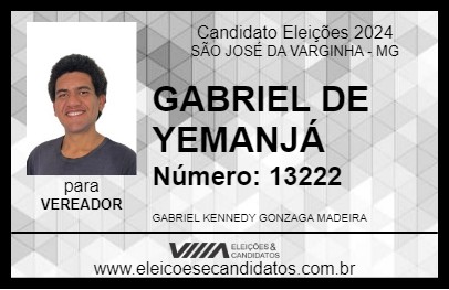 Candidato GABRIEL DE YEMANJÁ 2024 - SÃO JOSÉ DA VARGINHA - Eleições