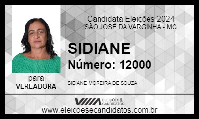 Candidato SIDIANE 2024 - SÃO JOSÉ DA VARGINHA - Eleições