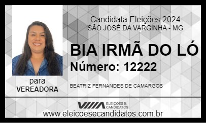 Candidato BIA IRMÃ DO LÓ 2024 - SÃO JOSÉ DA VARGINHA - Eleições