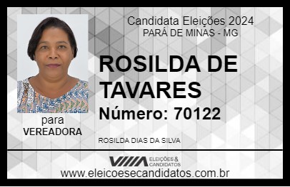 Candidato ROSILDA DE TAVARES 2024 - PARÁ DE MINAS - Eleições