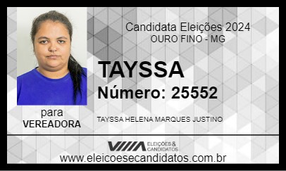 Candidato TAYSSA 2024 - OURO FINO - Eleições