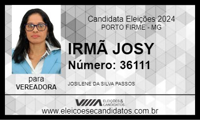 Candidato IRMÃ JOSY 2024 - PORTO FIRME - Eleições