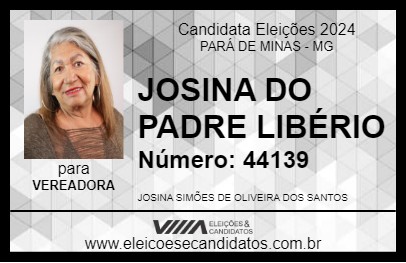 Candidato JOSINA DO PADRE LIBÉRIO 2024 - PARÁ DE MINAS - Eleições