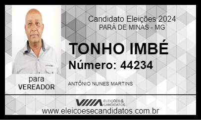 Candidato TONHO IMBÉ 2024 - PARÁ DE MINAS - Eleições