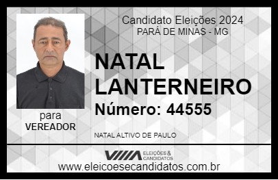 Candidato NATAL LANTERNEIRO 2024 - PARÁ DE MINAS - Eleições