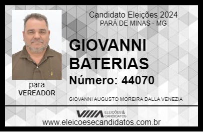 Candidato GIOVANNI BATERIAS 2024 - PARÁ DE MINAS - Eleições