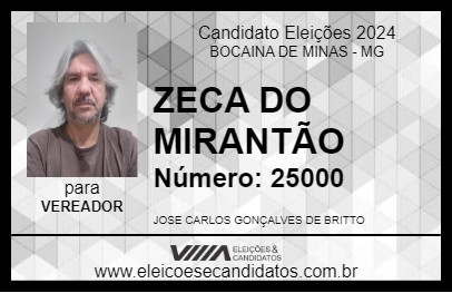 Candidato ZECA DO MIRANTÃO 2024 - BOCAINA DE MINAS - Eleições