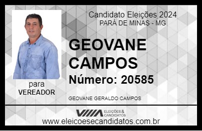 Candidato GEOVANE CAMPOS 2024 - PARÁ DE MINAS - Eleições