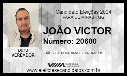 Candidato JOÃO VICTOR 2024 - PARÁ DE MINAS - Eleições