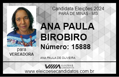 Candidato ANA PAULA BIROBIRO 2024 - PARÁ DE MINAS - Eleições