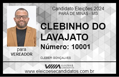 Candidato CLEBINHO DO LAVAJATO 2024 - PARÁ DE MINAS - Eleições