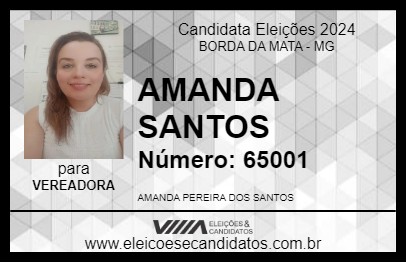 Candidato AMANDA SANTOS 2024 - BORDA DA MATA - Eleições