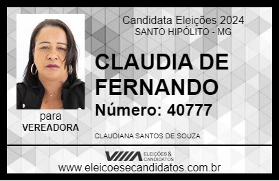 Candidato CLAUDIA DE FERNANDO 2024 - SANTO HIPÓLITO - Eleições