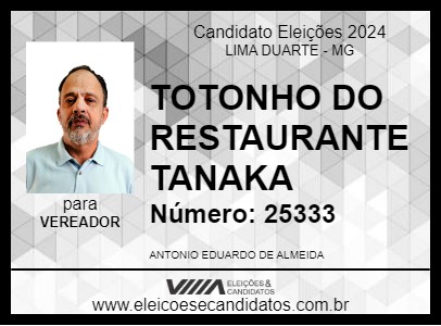 Candidato TOTONHO DO RESTAURANTE TANAKA 2024 - LIMA DUARTE - Eleições