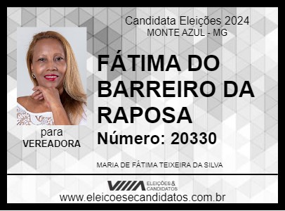 Candidato FÁTIMA DO BARREIRO DA RAPOSA 2024 - MONTE AZUL - Eleições