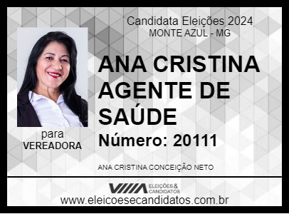 Candidato ANA CRISTINA AGENTE DE SAÚDE 2024 - MONTE AZUL - Eleições