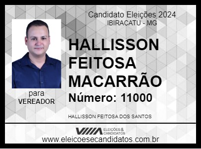 Candidato HALLISSON FEITOSA MACARRÃO 2024 - IBIRACATU - Eleições