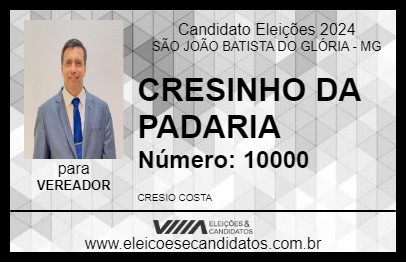 Candidato CRESINHO DA PADARIA 2024 - SÃO JOÃO BATISTA DO GLÓRIA - Eleições