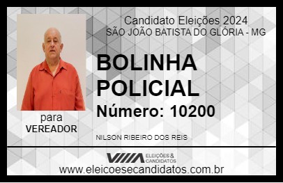 Candidato BOLINHA POLICIAL 2024 - SÃO JOÃO BATISTA DO GLÓRIA - Eleições