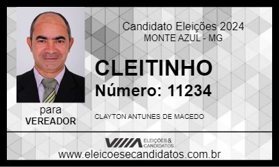 Candidato CLEITINHO 2024 - MONTE AZUL - Eleições