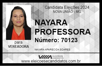 Candidato NAYARA PROFESSORA 2024 - NOVA UNIÃO - Eleições