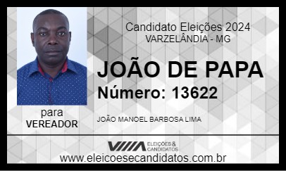 Candidato JOÃO DE PAPA 2024 - VARZELÂNDIA - Eleições