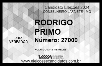 Candidato RODRIGO PRIMO 2024 - CONSELHEIRO LAFAIETE - Eleições