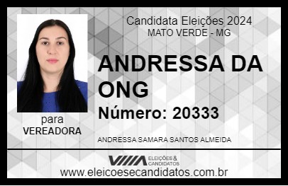 Candidato ANDRESSA DA ONG 2024 - MATO VERDE - Eleições