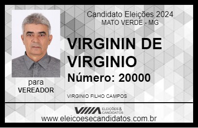 Candidato VIRGININ DE VIRGINIO 2024 - MATO VERDE - Eleições