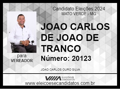 Candidato JOAO CARLOS DE JOAO DE TRANCO 2024 - MATO VERDE - Eleições