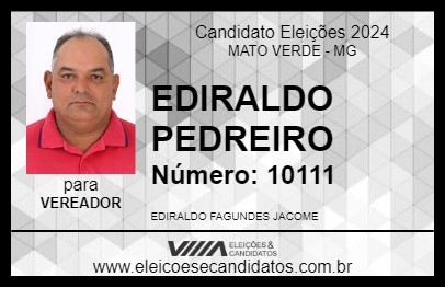 Candidato EDIRALDO PEDREIRO 2024 - MATO VERDE - Eleições