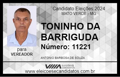 Candidato TONINHO DA BARRIGUDA 2024 - MATO VERDE - Eleições