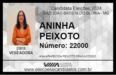 Candidato ANINHA PEIXOTO 2024 - SÃO JOÃO BATISTA DO GLÓRIA - Eleições