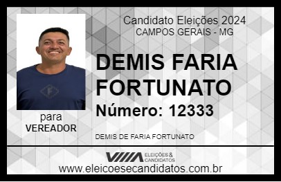 Candidato DEMIS FARIA FORTUNATO 2024 - CAMPOS GERAIS - Eleições