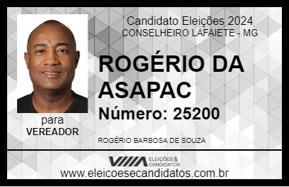 Candidato ROGÉRIO DA ASAPAC 2024 - CONSELHEIRO LAFAIETE - Eleições