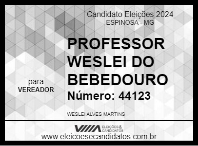 Candidato PROFESSOR WESLEI DO BEBEDOURO 2024 - ESPINOSA - Eleições