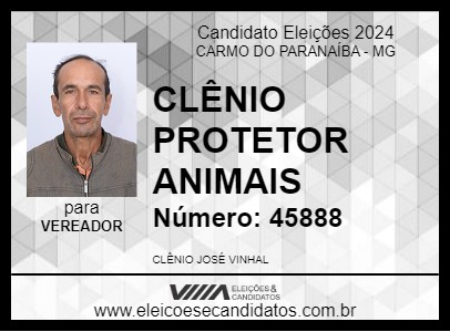 Candidato CLÊNIO PROTETOR ANIMAIS 2024 - CARMO DO PARANAÍBA - Eleições