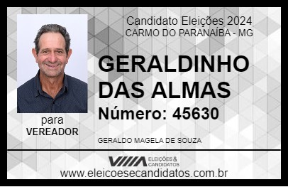 Candidato GERALDINHO DAS ALMAS 2024 - CARMO DO PARANAÍBA - Eleições