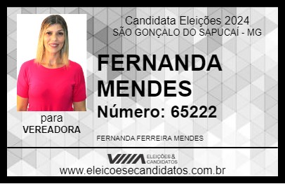 Candidato FERNANDA MENDES 2024 - SÃO GONÇALO DO SAPUCAÍ - Eleições