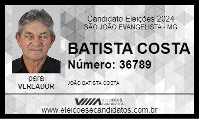 Candidato BATISTA COSTA 2024 - SÃO JOÃO EVANGELISTA - Eleições